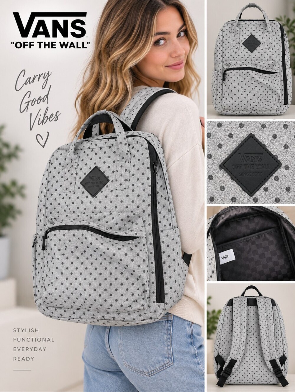 ⏰️🆑️Vans Gray Polka Dot Backpack